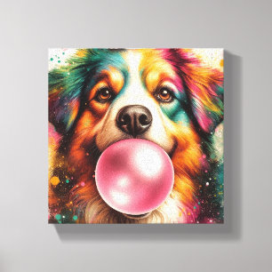 Hund blasen Bubblegum Stretched Canvas Print Leinwanddruck