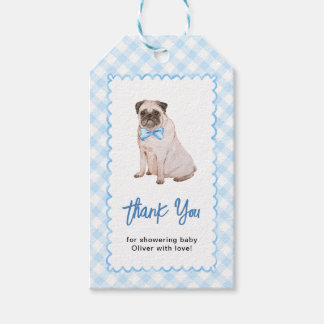 Hund Blau Gingham Babyparty Dankeschön Geschenkanhänger
