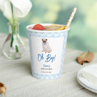 Hund Blau Gingham Oh Junge Baby-Party Pappbecher