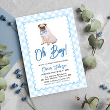 Hund Blau Gingham Oh Junge Baby Shower