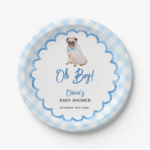 Hund Blau Gingham Oh Junge Baby Shower