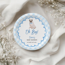 Hund Blau Gingham Oh Junge Baby Shower