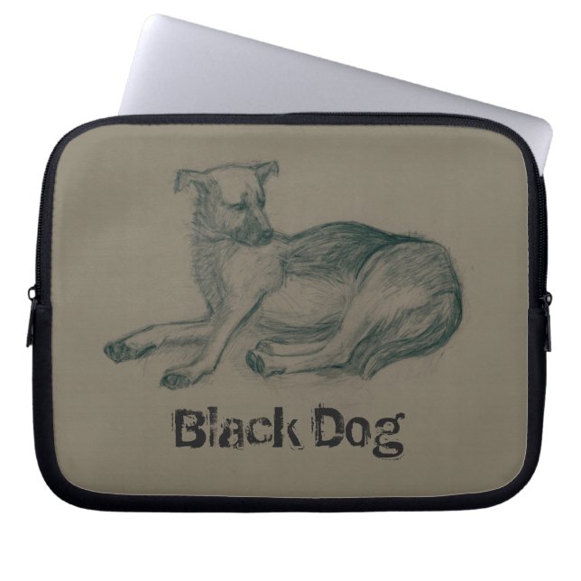 Hund. Bleistift zeichnend. Laptopschutzhülle (Vorderseite)