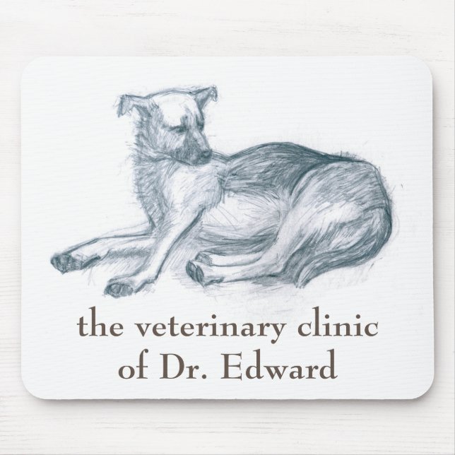 Hund. Bleistift zeichnend. Mousepad (Vorne)