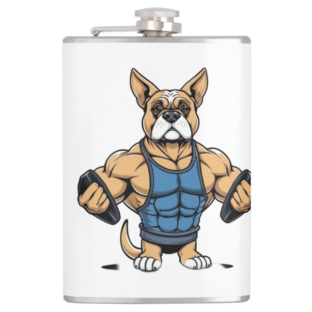 Hund Bodybuilder Flachmann (Vorderseite)