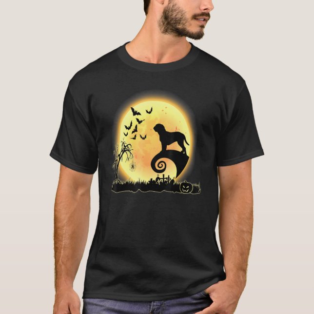 Hund Bordeaux Beängstigend und Mond Halloween Cos T-Shirt (Vorderseite)