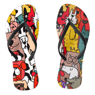 Hund bricht leuchtendes Farbmuster Flip Flops