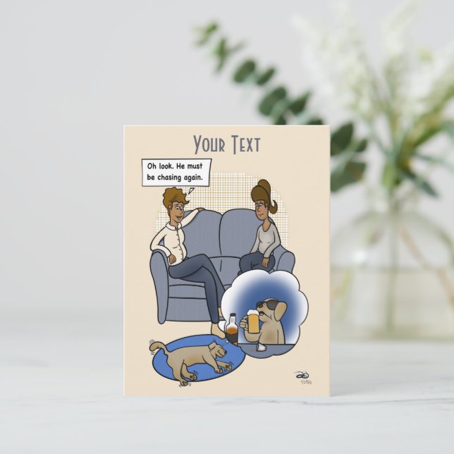 Hund Chasing Dream Postkarte (Stehend Vorderseite)