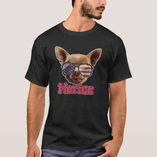 Hund Chihuahua Amerikanische Flagge Sonnenbrille, T-Shirt
