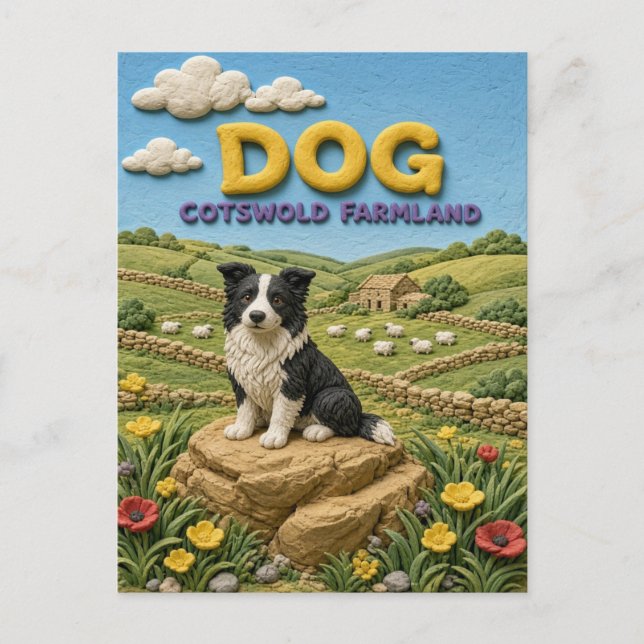 Hund Cotswold Farmland Modern KlayKoo Postkarte (Vorderseite)
