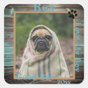 Hund Custom Foto Wood Quadratischer Aufkleber