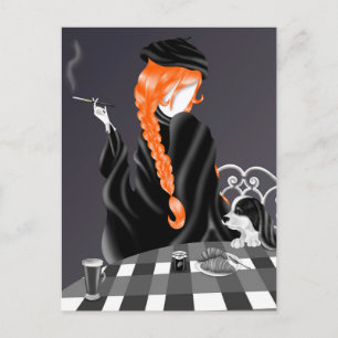 Hund & Dame im Café Ginger Hair Postkarte
