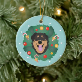 Hund dekoriert Weihnachtskranz Keramik Ornament