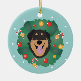 Hund dekoriert Weihnachtskranz Keramik Ornament