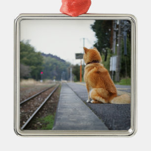 Hund, der auf Bahnstation sitzt Ornament Aus Metall