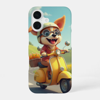 Hund, der auf einem Roller fährt iPhone 16 Hülle