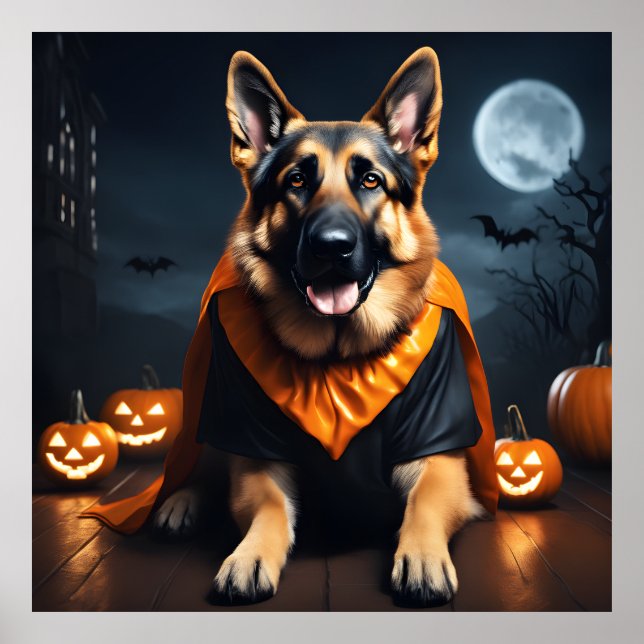 Hund der deutschen Hirte w Pumpkins zu Halloween N Poster (Vorne)