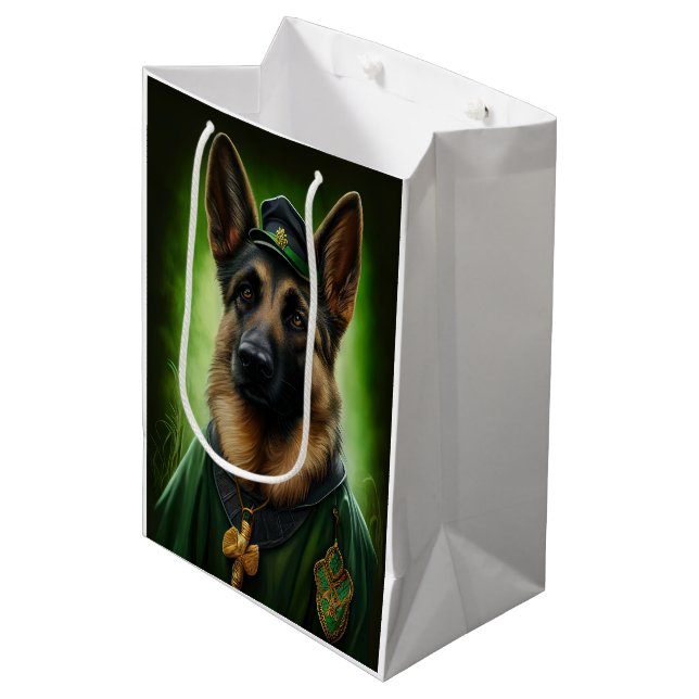 Hund der Deutschen Schäferhunde in St. Patrick's D Mittlere Geschenktüte (Vorderseite Schrägansicht)