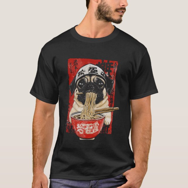 Hund, der Ramen Pug isst T-Shirt (Vorderseite)