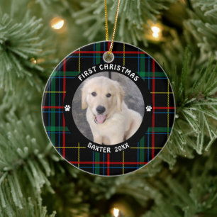 Hund ERSTE CHRISTMAS Kariertes Personalisiertes Fo Keramik Ornament