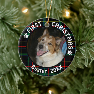Hund Erste Weihnachtszeit 2-Foto 2-seitig Kariert Keramik Ornament