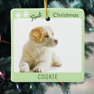 Hund Erster Weihnachtsmann Welpe Foto Pawprints Keramikornament