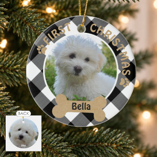 Hund ERSTES WEIHNACHTEN 2-seitig 2-Foto Buffalo Ka Keramik Ornament
