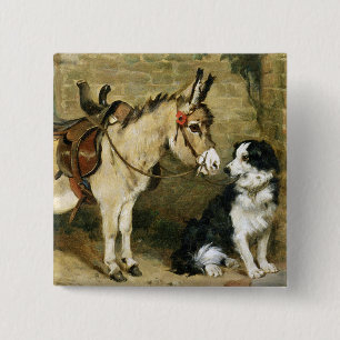 Hund & Esel Tierfreunde - Vintage-Kunst von Emms Button