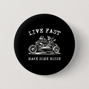 Hund fährt Motorrad und Katze spielt Gitarre Punk Button
