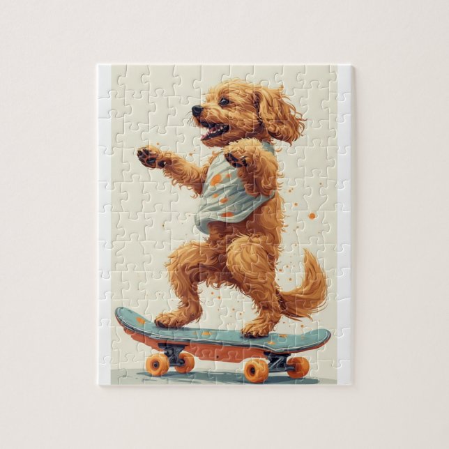 Hund fährt Skateboard Puzzle (Vertikal)
