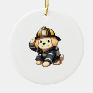 Hund Firefighter Classic T-Shirt Keramik Ornament