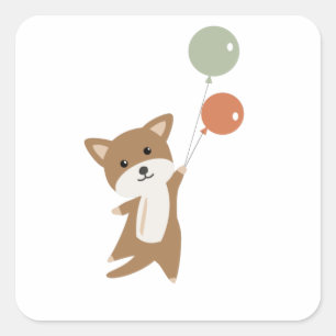 Hund fliegt mit Balloons Funny Animal auf Quadratischer Aufkleber