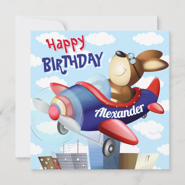 Hund Flying Airplane Geburtstag Karte (Vorderseite)