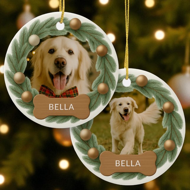 Hund Foto Wreath Individuelle Name Weihnachten Keramik Ornament (Von Creator hochgeladen)