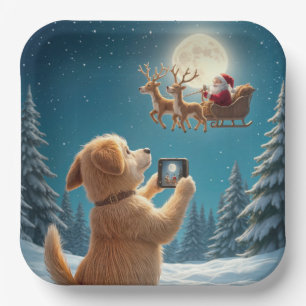 Hund fotografieren den Weihnachtsmann in Sleigh Pappteller