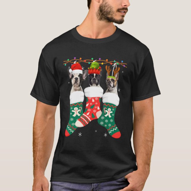 Hund Französisch Bulldog Weihnachtssocken Xmas Paj T-Shirt (Vorderseite)