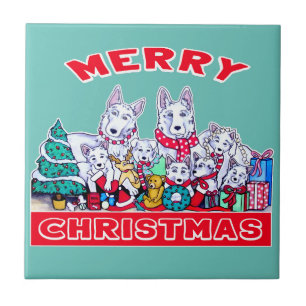 Hund frohe Weihnachten White Shepherd Holiday GSD  Fliese