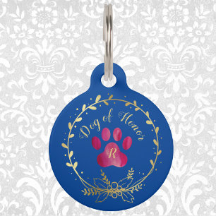 Hund Fuchsia Paw Print auf Blue Haustiermarke