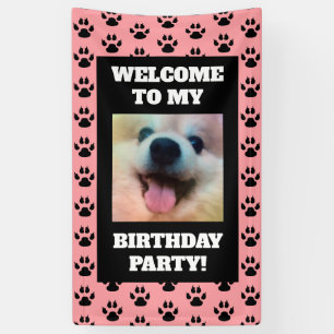 Hund Geburtstagsparty Rosa Schwarze Paw Prints Fot Banner