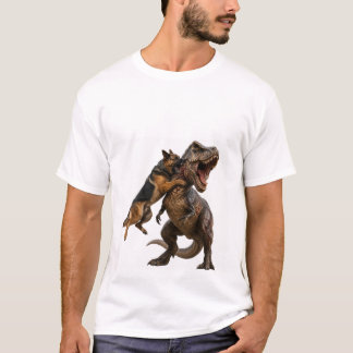 Hund gegen T-Rex epischer Kampf T-Shirt