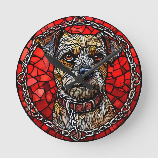 Hund gesteinigte Glaskunst Runde Wanduhr (Vorderseite)