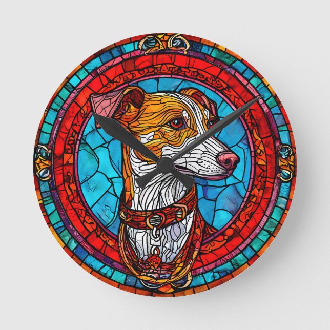 Hund gesteinigte Glaskunst Runde Wanduhr (Vorderseite)