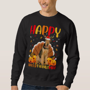 Hund Glücklicher Airedale Terrier Hellothanksmas Sweatshirt