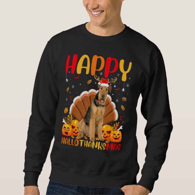 Hund  Glücklicher Airedale Terrier Hellothanksmas Sweatshirt (Vorderseite)