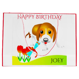 HUND GLÜCKT GEBURTSTAG PERSONALISIERTER NAME GIFT GROßE GESCHENKTÜTE
