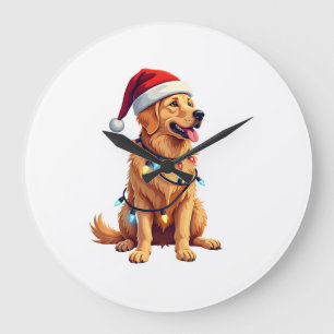 Hund Golden Retriever Santa Weihnachten Xmas Licht Große Wanduhr