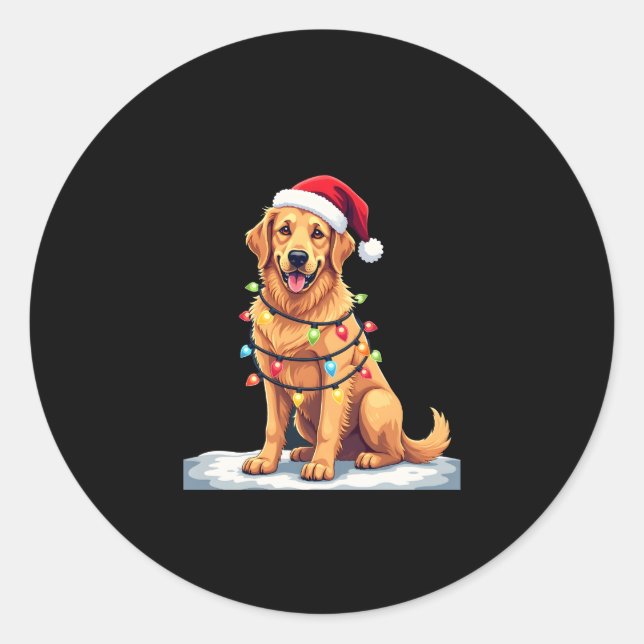 Hund Golden Retriever Weihnachten Weihnachten Weih Runder Aufkleber (Vorderseite)