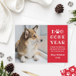 Hund Gone Year Funny Red Pet Foto Feiertagskarte<br><div class="desc">Es war ein "Hund-Gone-Jahr"! Zeigen Sie Ihren Lieblings-Quarantäne-Kumpel mit dieser modernen und lustigen Fotokarte, die Ihre Freunde und Familie in dieser Feriensaison zum Lächeln bringen wird. Personalisieren Sie den weißen Text mit einer Urlaubsbotschaft von Gesundheit und Glück und geben Sie den Namen Ihres Welpenhundes und Ihren Nachnamen mit dem Jahr...</div>