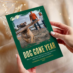 Hund Gone Year Green Foto Weihnachten Folien Feiertagskarte