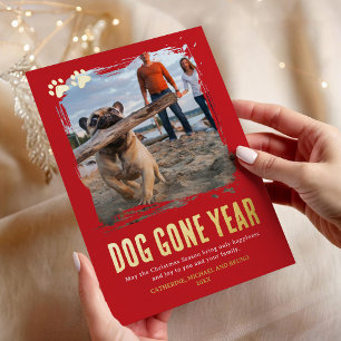Hund Gone Year Red Foto Weihnachten Folien Feiertagskarte